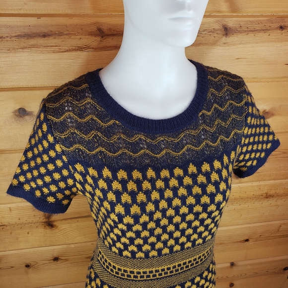 Romeo + Juliet sweater dress bodycon knee navy mustard Small knit shortsleeved - Picture 8 of 8